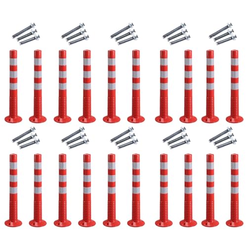 20 12 10 8 Pack Traffic Warning Post, Outdoor Delineator Cones 18 30 Inch High with Base, PU Posts Channelizer Cone/ Portable Parking Barriers Bollards for Driveways/ Control Crowd(75cm/30in H Red+Whi