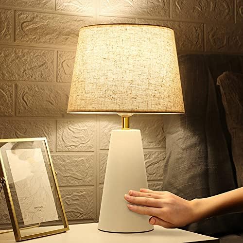 Lampada tavolo/comodino, base ceramica, paralume tessuto, E27, 45x30 cm, per camera, bianco/crema, relaxdays | Leroy Merlin