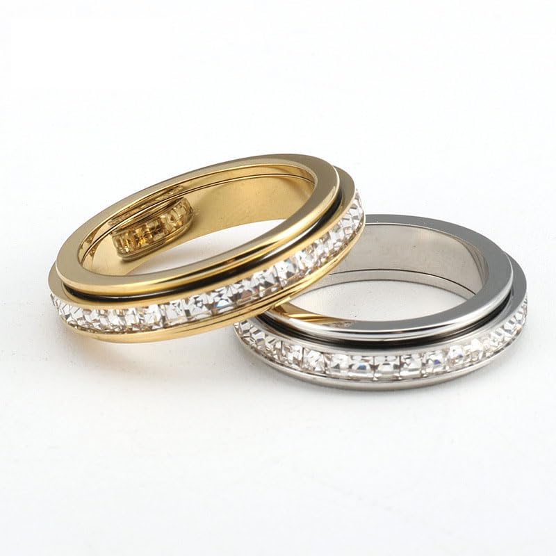 Anxiety Rings for Women Titanium Steel Spinner Fidget Band Rings Cubic Zirconia Relieving Anxiety Wedding Promise Lucky Rings Comfort Fit Size 5 to 10…4