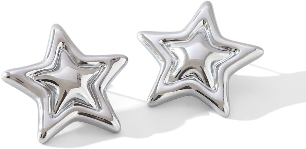 Star Earrings Big Statement Earrings for Women Chunky Earrings Large Star Earrings Studs Mixed Metal Earrings Chunky Jewelry Star Accessories - Image 7