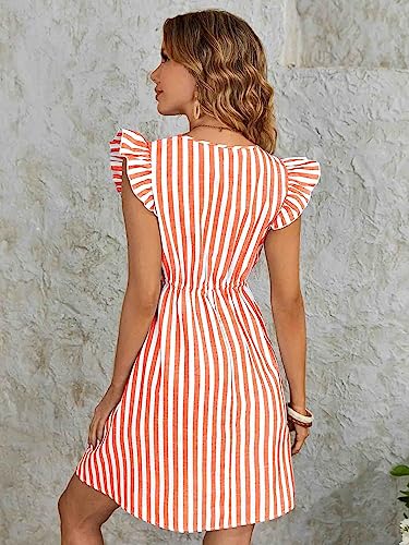 Greciilooks Western Dress For Women| Striped Pattern Dress| Button Ruffle Sleeve Western Dress| Dress For Girls| Summer Wear Dress| Gift For Girls| Outdoor Wear (X-Large, Red)
