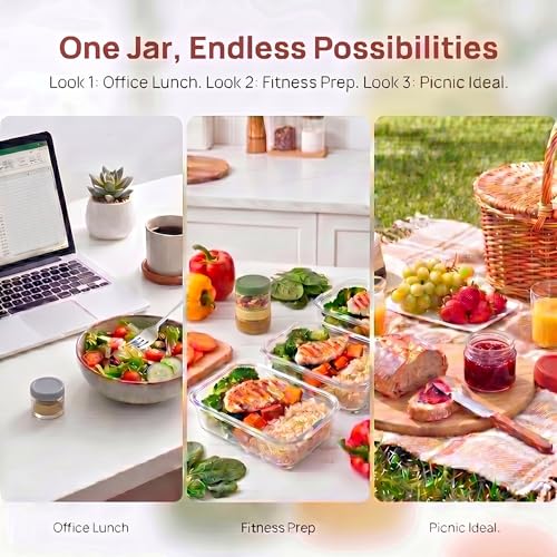 Image of EONJOE 2 oz Glass Dressing Containers With Lids, Sauce Jars for Lunch, 6pk | Airtight ,BPA Free,Perfect for salad dressing sauce dip condiment to go lunch box Accessories , Dishwansher safe