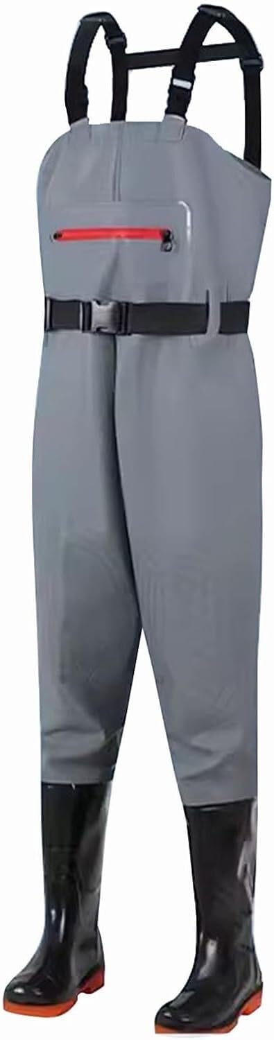 Botas de pesca impermeables con vadeador de pecho y correas ajustables gris