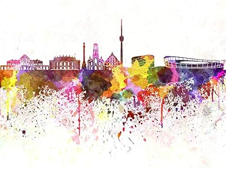 Amazon Com Doppelganger33 Ltd Painting Cityscape Stuttgart Skyline Paint Splash Art Large Art Print Poster Wall Decor 18x24 Inch Posters Prints