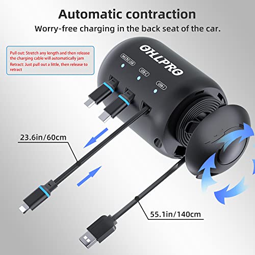 Multi Car Retractable Backseat 3 In 1 36W Car Charging Station Box Compatible With All Phones | Iphone | Samsung | Android | Share Ride Customer Charging Dock Attach To Headrest (Big) #TOP4