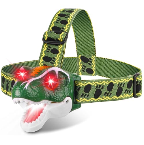 UPSIME Dinosaur Headlamp for Kids Flashlights Camping Gear - Dinosaur Toys for Boys Girls 3+ Outdoor Toys Birthday Parties Halloween Christmas Stocking Stuffers Gifts