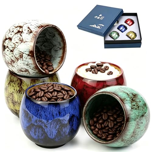 Juego de Tazas de Café Espresso, 5 Piezas de Cerámica, Tazas de Espresso de 110 ml, Tazas de Espresso de Pared Gruesa, Sin Asa, para Moca, Macchiato, Té, Regalo para Hombres y Mujeres Juego de Tazas de Café Espresso, 5 Piezas de Cerámica, Tazas de Espresso de 110 ml, Tazas de Espresso de Pared Gruesa, Sin Asa, para Moca, Macchiato, Té, Regalo para Hombres y Mujeres