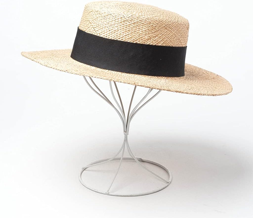 Beach Flat Straw Hats Warp Knitting Fisherman Braid Band Caps for Face Sunscreen and UV for Protection Women ' s Sun Cap