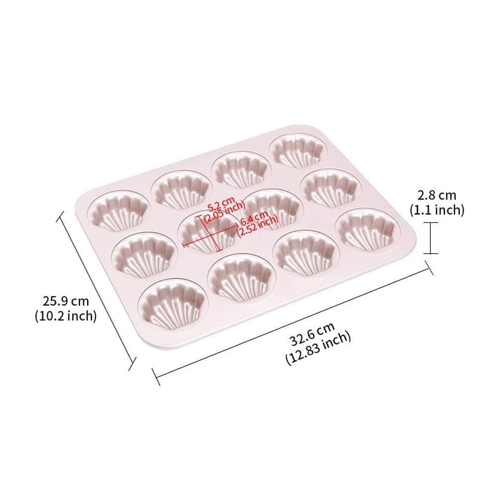 CANDeal Antihaft-Madeleine-Pfanne, 12-Kavität Heavy Duty Madeleine Cookies Trays Für Backofen Backen, Warp Resistant Seashell Form Madeleine Formen Kuchen Pfanne, Champagner Gold