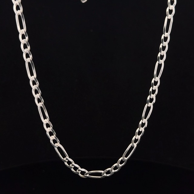 Collar De Cadena Fígaro De Plata Esterlina 925 Sólida – Varias Longitudes (16, 18, 20 Pulgadas), Hecho En Italia
