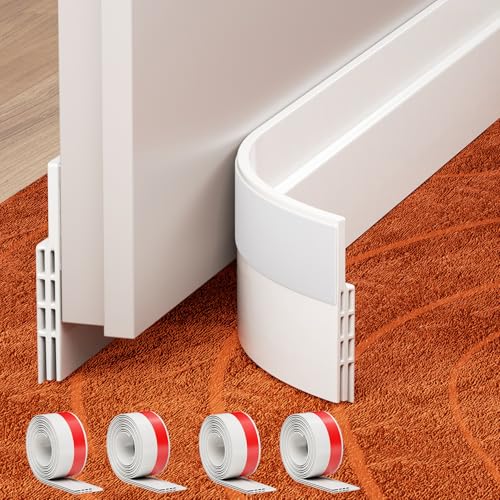 Image of GroTheory 4 Pack Door Draught Excluder Under Door Sweep for Exterior and Interior Doors Weather Stripping Garage Window Blocker Noise Cold Air Insulation Draught Prevention White 2 inch W x 39 inch L