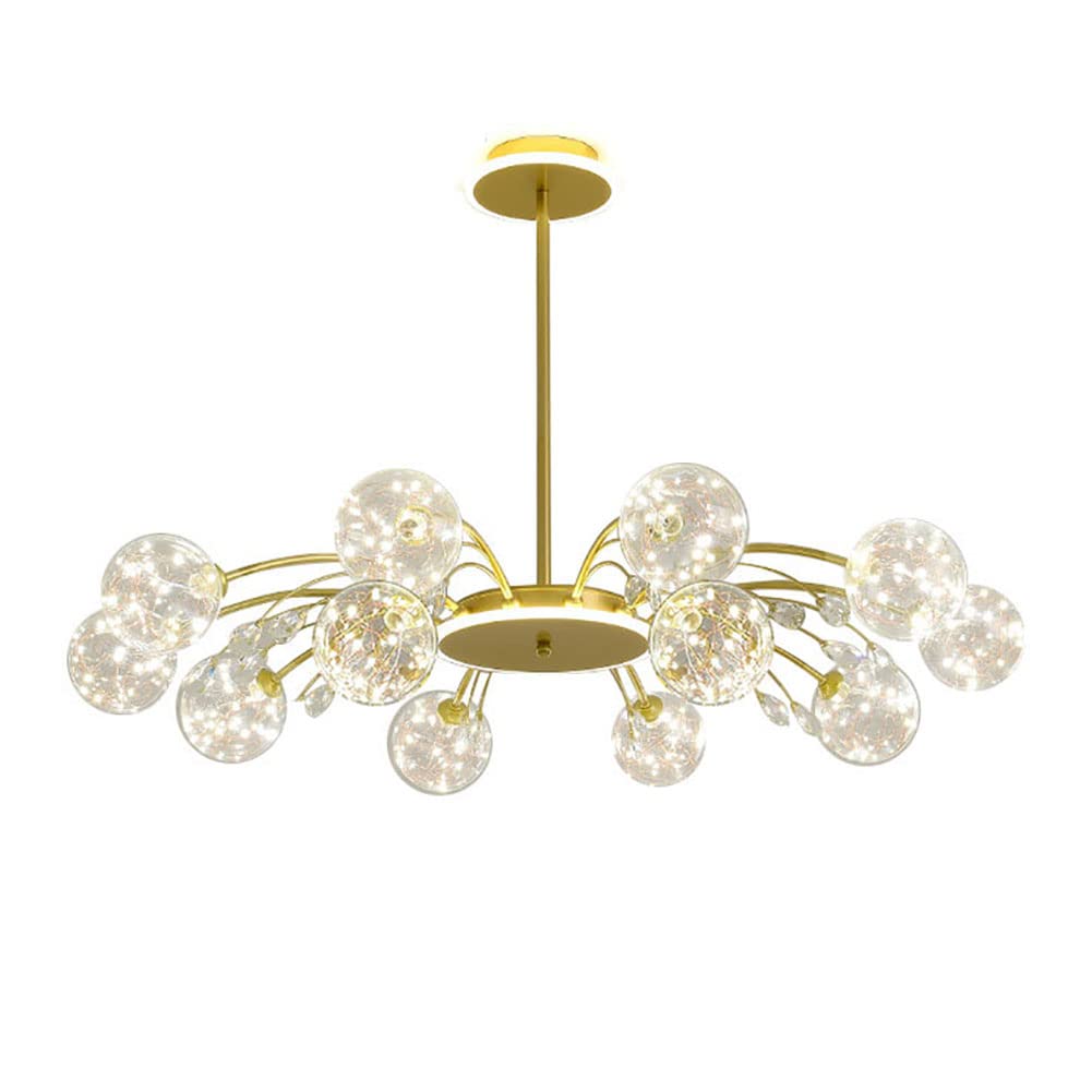 Lustre LED Spoutnik doré à 12 lumières sphériques en verre pour sublimer le salon