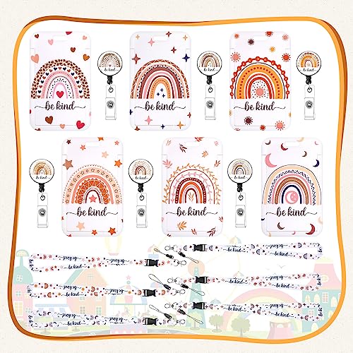 6 Pieces Cute Be Kind Id Badge Holder With Lanyard,Cute Rainbow Id Badge Holder With Detachable Lanyard, Retractable Id Card Holder Key Name Badge Clip For School Student Nurse Teacher Gifts，6 Style #TOP5