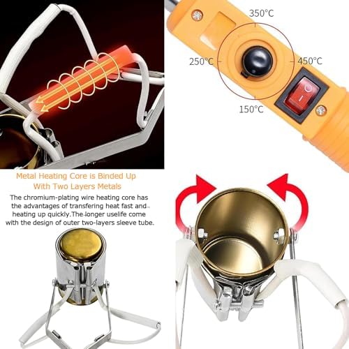 Crisol de plomo de mano, crisol eléctrico para plomo de 380 W, crisoles para fundir metal, ajuste de 200-450 ℃, fusión en 10 minutos, capacidad de 1100 g, crisol de plomo para moldes de peso de pesca