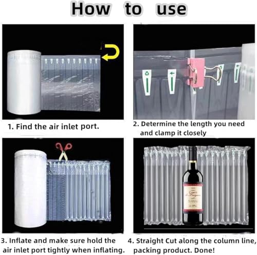 Luftpolsterfolie, 40 cm x 20 m, aufblasbares Säulenwickel, großer Weinflaschenschutz, kostenloser Pumpe