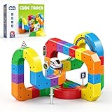 HOVCEH Cube Track, 81 Pièces Magnétique 3D Train Electrique, DIY Construction de Pistes en Cube Train Electrique, Magnitrack avec Configurations 3D Défiant la Gravité