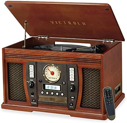 Victrola Aviator 8-in-1 Bluetooth Record Player & Multimedia Center with Built-in Stereo Speakers - 3-Speed Turntable, Vinyl to MP3 Recording, Wireless Music Streaming, Mahogany