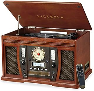 Victrola Aviator 8-in-1 Bluetooth Record Player & Multimedia Center with Built-in Stereo Speakers - 3-Speed Turntable, Vinyl to MP3 Recording, Wireless Music Streaming, Mahogany