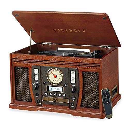 Victrola Aviator 8-in-1 Bluetooth Record Player & Multimedia Center with Built-in Stereo Speakers - 3-Speed Turntable, Vinyl to MP3 Recording, Wireless Music Streaming, Mahogany by Victrola - Used condition - CA$167.18