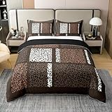 Picture of Castle Fairy Full Size Duvet Cover Set Leopard Print Comforter Cover Set 100% Pure Cotton Brown White Wild Animal Skin Duvet Cover Set (No Filler) African Cheetah Wildlife Patchwork Bedding Set 3 Pcs