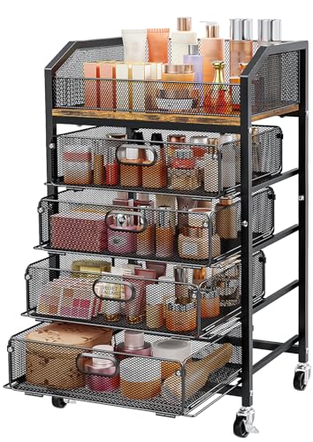 Image of SUNALLY Rolling Makeup Cart with Drawers, Rolling Vanity Nail Cart, Black