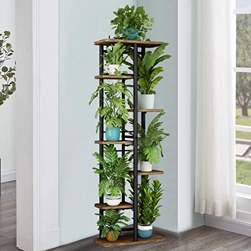 Image of LINZINAR Plant Stand 7 Tier 8 Potted Multiple Flower Pot Holder Shelf Indoor Outdoor Planter Rack Storage Organizer for Patio Garden Corner Balcony Living Room (7 Tier-8 Potted, Black)