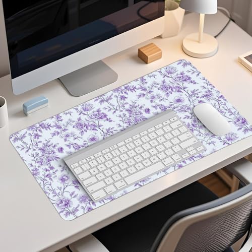 Image of Purple Chinoiserie Mouse Pad,Vintage Purple and White Floral Desk Mat,XL Large Vintage Flowers Preppy Mouse Pad,Girly Laptop Desk Mat for Dorm Home Office,23.6x11.8 Inch