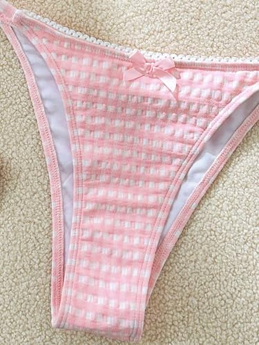 Women's Plaid Gingham Bathing Suit High Waisted Halter Triangle Swimsuit Bikini Set4
