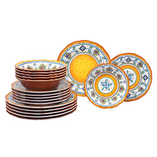 Le Cadeaux Vajilla de melamina de lujo de 18 piezas, servicio para 6, colección Sienna