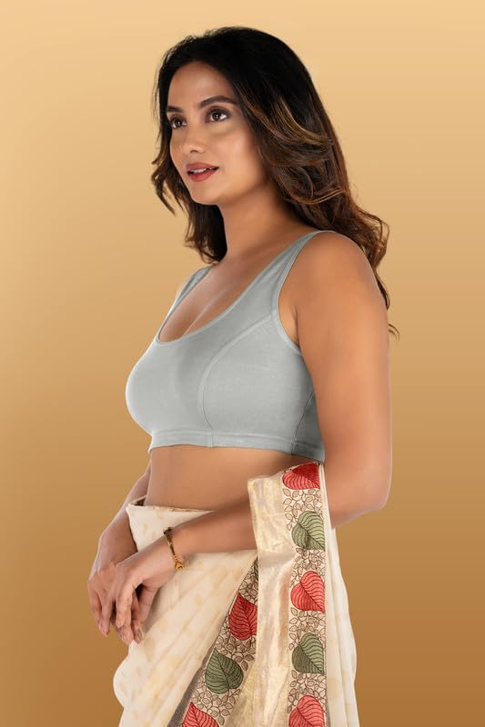 Image of Abhi Cotton Readymade Saree Blouse for Women- Sleeveless, U-Neck, Regular-fit, Stretchable, Pull-on Style