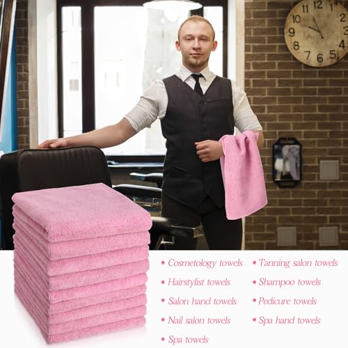 Image of Shimeyao 40 Pack Bleach Proof Towels Microfiber Absorbent Resistant Hair Hand Towels Bulk Quick Dry for Barber Gym Bath Spa Shaving (Pink,16 x 29 Inch)