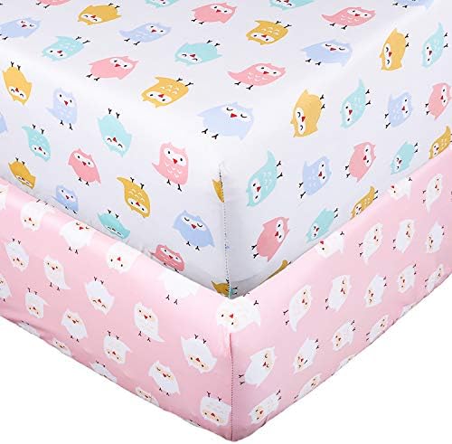 Crib Sheets Set - 100% Cotton Fitted Crib Sheets Baby Sheet Set Fitted Standard Crib Sheet Nursery Bedding Sheet Crib Mattress Sheets for Boys and Girls 2 Pack OwI Toddler Sheet by UOMNY