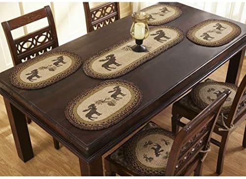 Set of 4-12 x 19 Brown Moose Lodge Theme Kitchen Placemat, Oval Animal Print Pattern Dining Room Table Placemats Linens Place Mats, Country Style Cabin Cottage Metallic Rustic Hunting, Lace