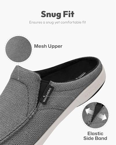 Men's Slippers for Plantar Fasciitis, Walkhero Slippers for Men with Arch Support Insole, Comfortable Mens House Shoes with Wide Toe Box & Non-slip Rubber Sole (Grey, 12)