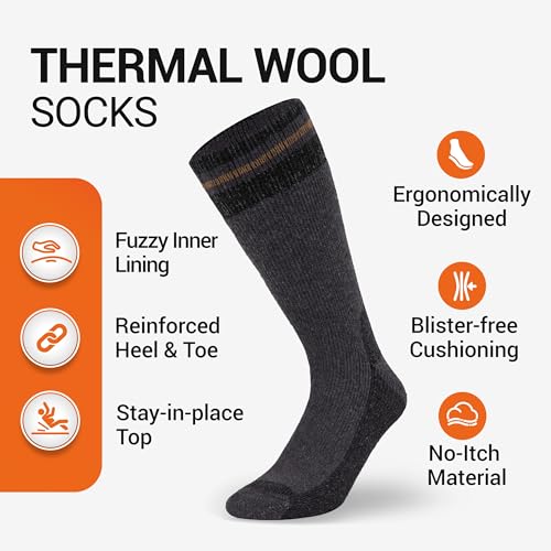 Image of Alvada Mens Merino Wool Crew Socks Thermal and Warm Socks for Winter Work Hiking Running 3 Pairs