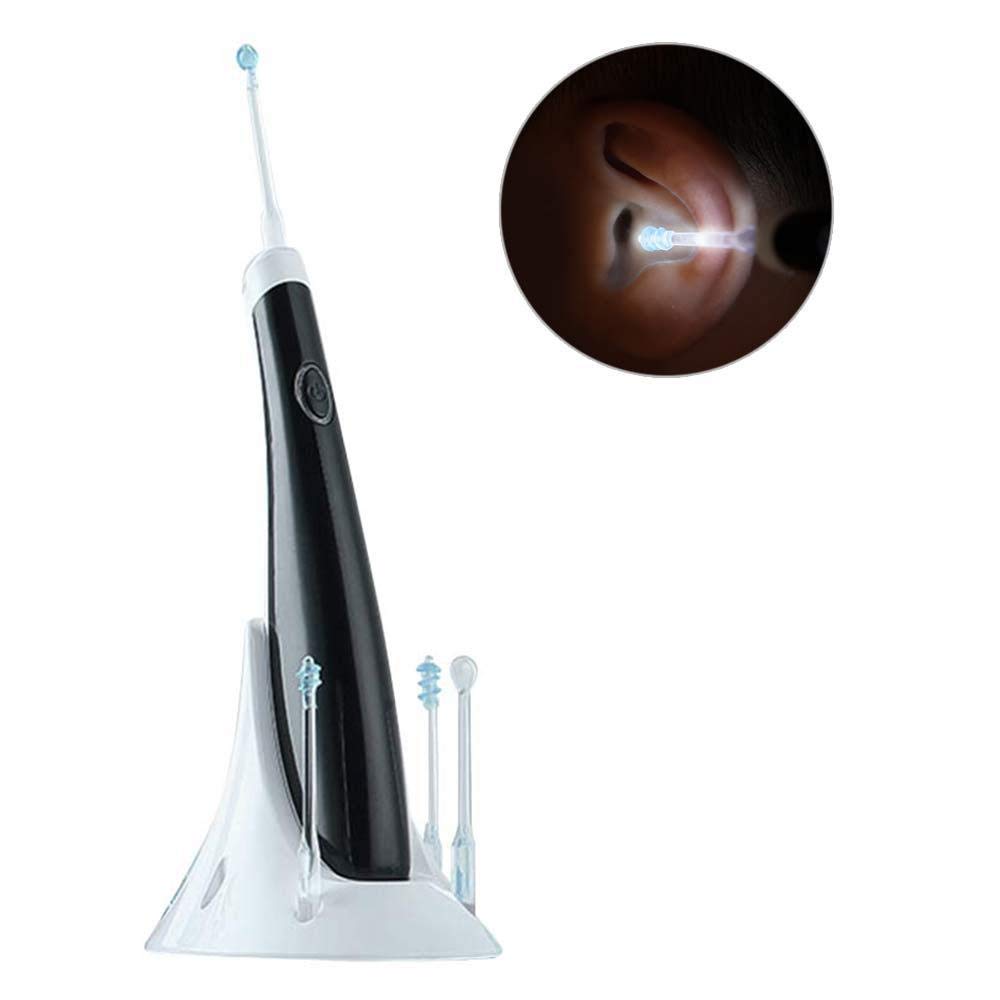 Ear Wax Remover, Goglor Sonic Vibration Electric Spiral Ear Cleaner with LED Light, Reusable Safe and Soft Earpick Spoon Earwax Cleaning Tool Kit with 3 Replacement Heads for Adults and Kids