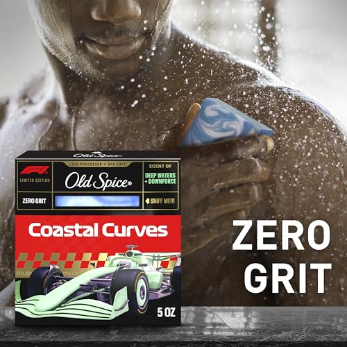 Image of Old Spice Bar Soap for Men, F1 Collection, Cold Pressed with Zero Grit, Fast Track to Freshness, Made with Natural Oils & Plant Based Cleanser, Coastal Curves with Deep Waters & Downforce Scent, 5 oz