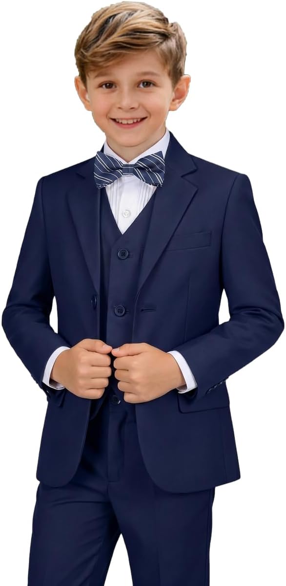 Boys Formal Suits for Boy 6 Pieces Kids Tuxedo Wedding Ring Bearer Outfit Blazer Vest Shirt Pants with Tie and Bowtie