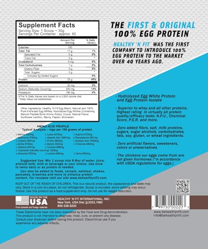 Healthy 'N Fit 100% Egg Protein- Chocolate (4lb): 100% Egg White Protein. Zero Lactose, Zero Sugar.- Ultra Pure, Natural Egg Protein Isolate