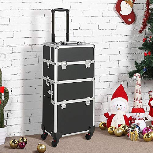 Foto von Yaheetech Friseurkoffer Kosmetikkoffer Alu Kosmetik Trolley 3 in 1 Schminkkoffer Make up Nail Art Koffer Box mit 360° Rollen Schwarz