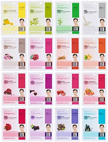 DERMAL 16 Collagen Korean Essence Sheet Mask Variety Pack, B Set
