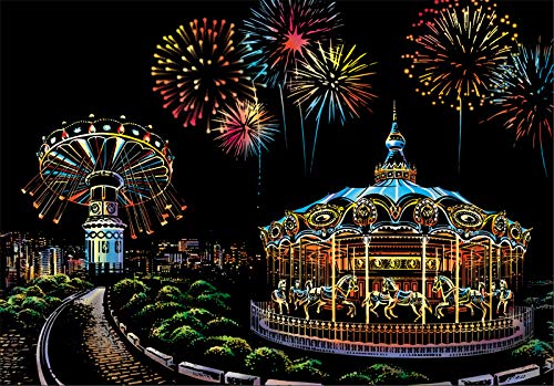 XiaoXT Scratch Art Paper Rainbow Painting Sketch Pad DIY Night View Scratchboard for Adults and Kids - 2 Packs, 16 X 11.2 Inches (Singapor+Amusement Park)