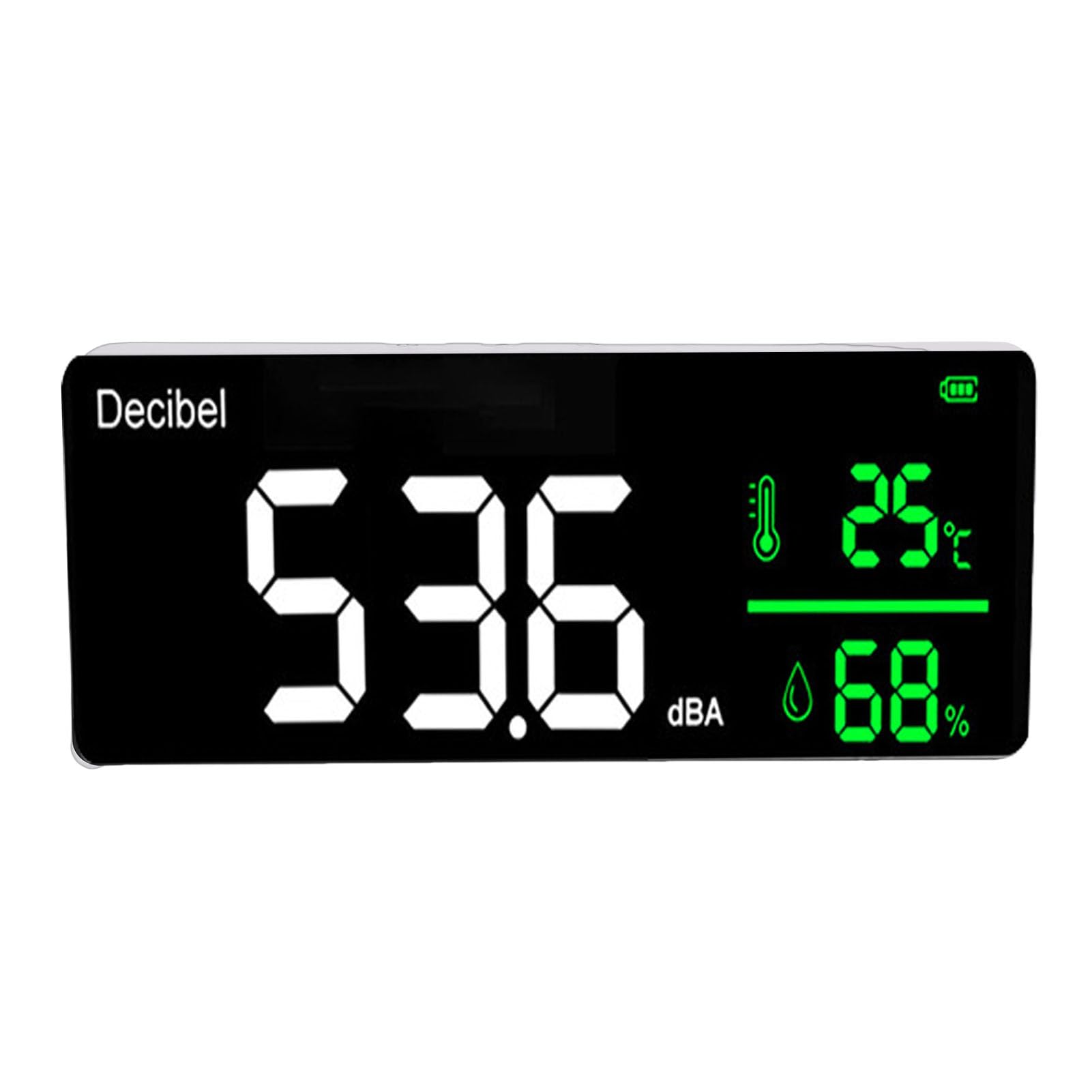 Medidor de nivel de sonido de alta precisión para colgar en la pared, 30-130 dB, pantalla LED de 11 pulgadas, medidor de temperatura de ruido y humedad para aulas, obras