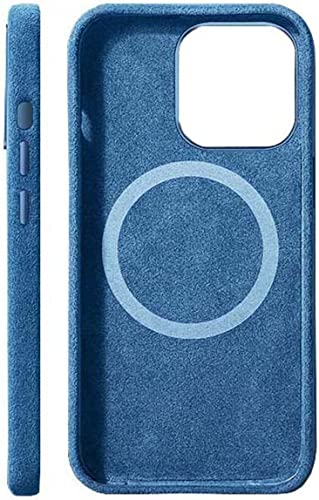 Coque iPhone 14 Plus en alcantara véritable bleu luxe