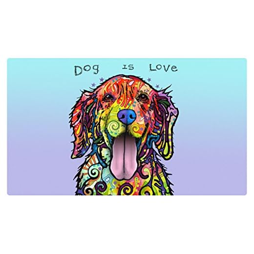 Drymate Pet Placemat, Dean Russo Designs, Dog Food Mat, Cat Food Mat, Zorb-Tech Anti Flow Technology for Surface Protection (USA Made) (16" x 28", Dog is Love)