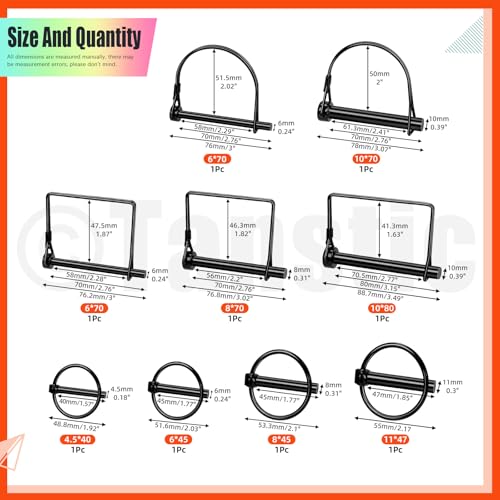 Tanstic 9 Stück Schwarzer Wire Lock Pin & Lynch Pin Set, Kupplungsbolzen Wellenverriegelungsbolzen PTO Pin Anhängerkupplungsbolzen Linch Pin für landwirtschaftliche Anhänger Traktoren Wagons Mäher
