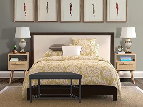 Finnhomy Entryway Shoe Rack With Cushioned Seat, 2 Shelves Storage Bench W/Faux Leather Top Bed Bench, Black #TOP2