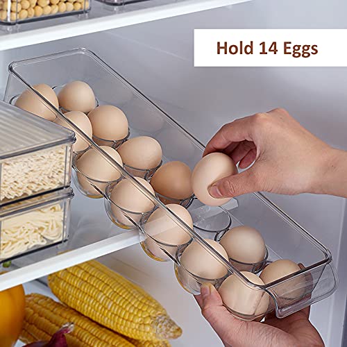 Egg Storage Container For Refrigerator 2 Pack, Egg Tray Holder For Refrigerator With Lid, Clear Plastic Stackable Refrigerator Organizer Bins Holds 14 Eggs #TOP3