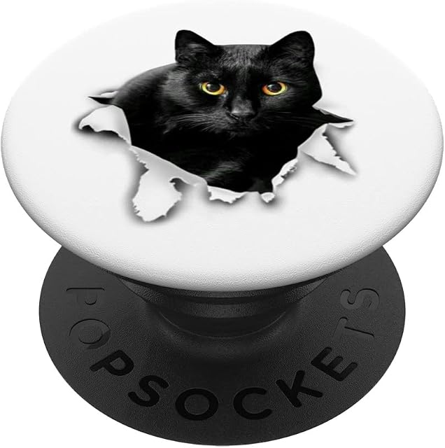 Black Cat Torn Cloth Gifts For Cat Lover, Cat Dad, Cat Mom PopSockets Swappable PopGrip
