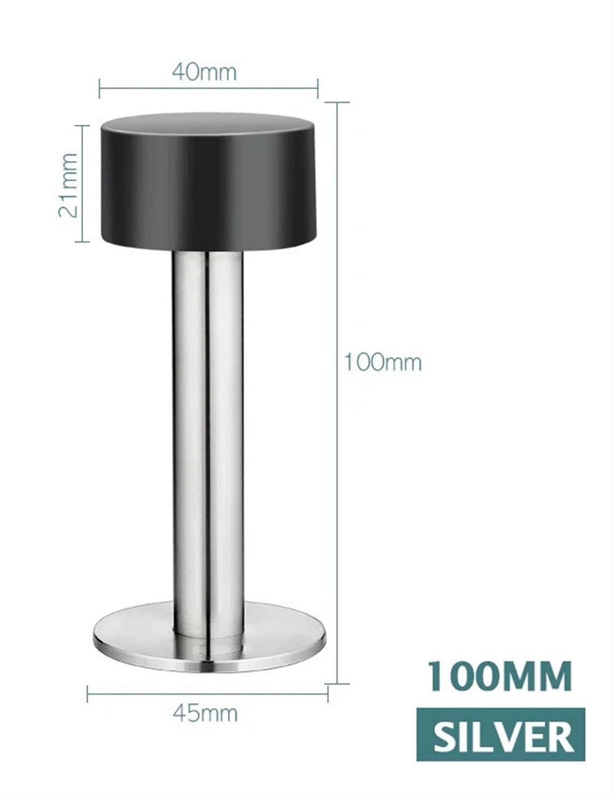 Butée de Porte en Caoutchouc en Acier Inoxydable, Support de Porte sans Perforation, butée de Porte fixée au Sol ou au Mur, butée de Porte sans Clou, quincaillerie de Porte(Silver 100mm)
